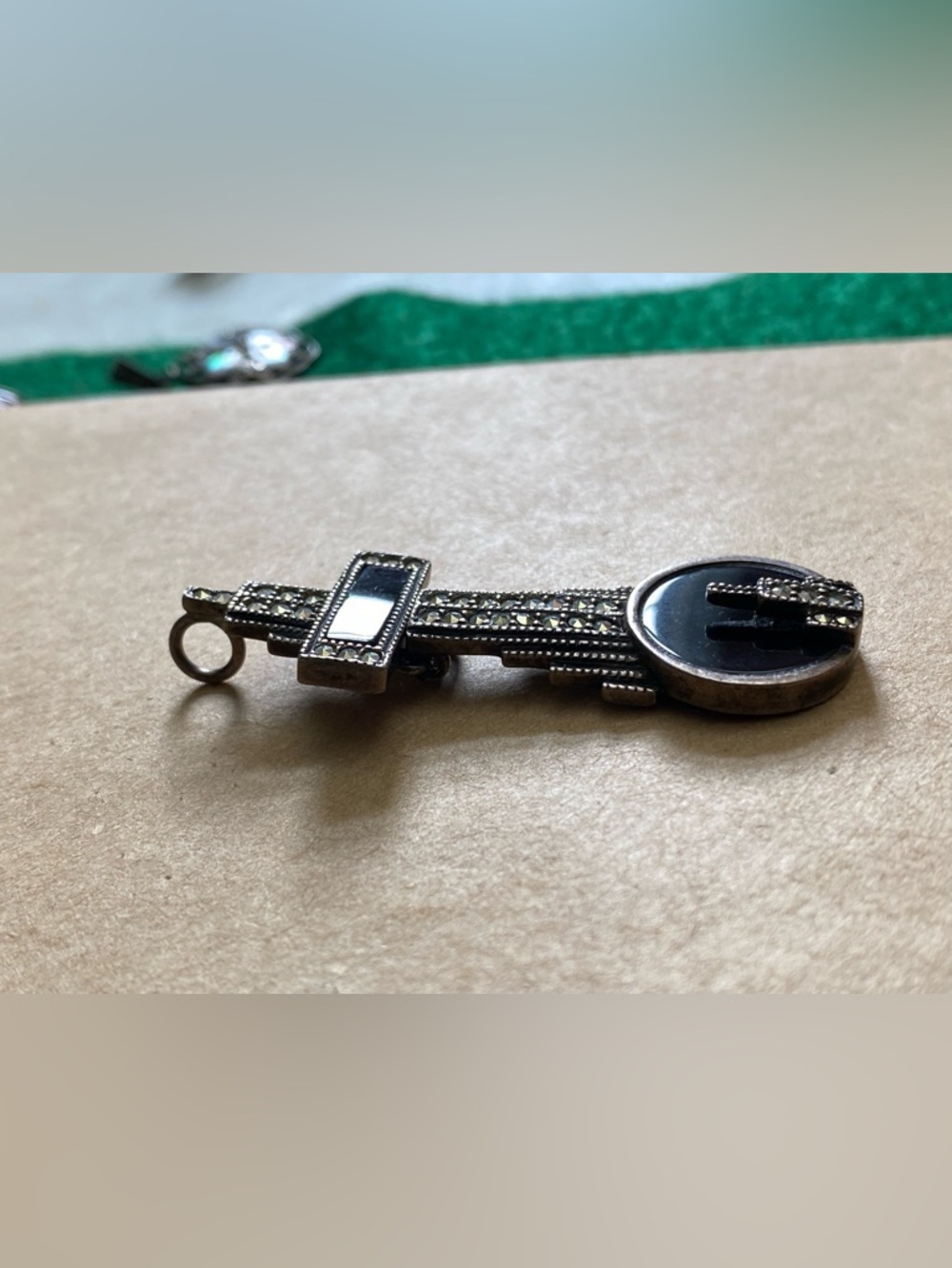 Vintage Art Deco Sterling Silver Black Onyx & Marcasite cross Pendant 925 - Picture 5 of 8